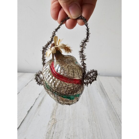 Antique tinsel mercury glass german spiral ornament axis tree with tinsel - Picture 1 of 9